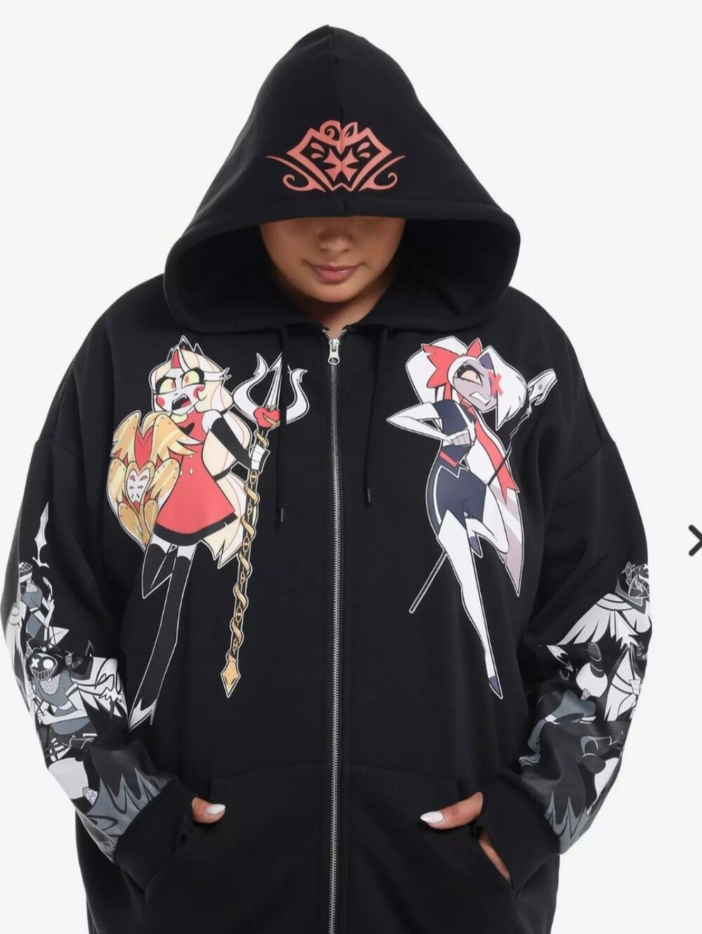 Hot Topic Hazbin Hotel Vaggie & Charlie Girls Oversized Zip-Up Hoodie Size XL